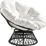 OSP Home Furnishings Wicker Papasan Chair with 360-Degree Swivel, Grey Frame with White Cushion