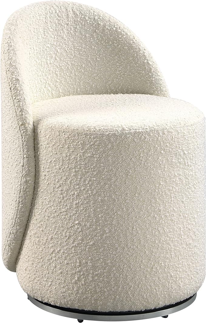 OSP Home Furnishings Lystra Swivel Barrel Vanity Chair with Textured Boucle Fabric, Cream