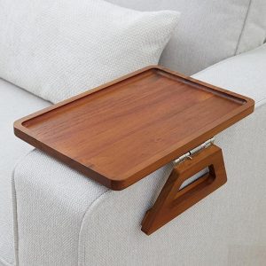 Shamrock Home Acacia Wood Trayble Couch Arm Table, Clip On Tray Sofa Table for Couches. Sofa Arm Tray, Armchair Table for TV Dinners, Remotes, Drinks and Snacks - 13.75 x 9.5inch, Brown