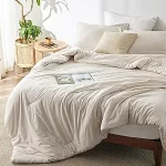 Bedsure Queen Comforter Set – Beige Comforter Queen Size, Soft Bedding for All Seasons, Cationic Dyed Bedding Set, 3 Pieces, 1 Comforter (90″x90″) and 2 Pillow Shams (20″x26″+2″)