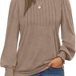 AUTOMET Long Sleeve Shirts Womens Pleated Business Casual Blouses with Smocked Cuffs