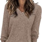 Heymiss Womens Sweatshirts V Neck Long Sleeve Shirts Loose Casual Fall Fashion Sweaters S-2XL