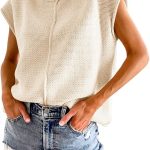 Saodimallsu Womens Summer Cap Sleeve Tops Casual Crew Neck Loose Fit Knit Lightweight Sweater Pullover Top