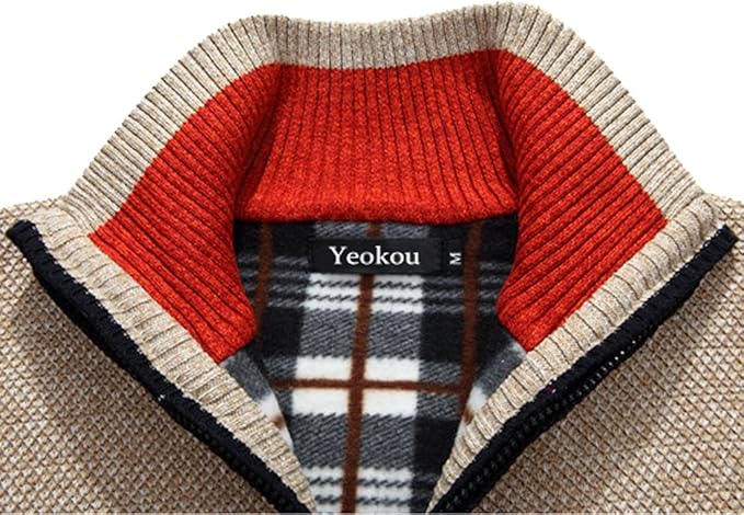 Yeokou Men's Shawl Collar Cardigans Slim Fit Button Cable Knit Black Sweater Pockets