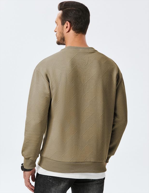 Men's Crewneck Sweatshirts Soild Color Geometric Texture Long Sleeve Casual Pullover Shirt
