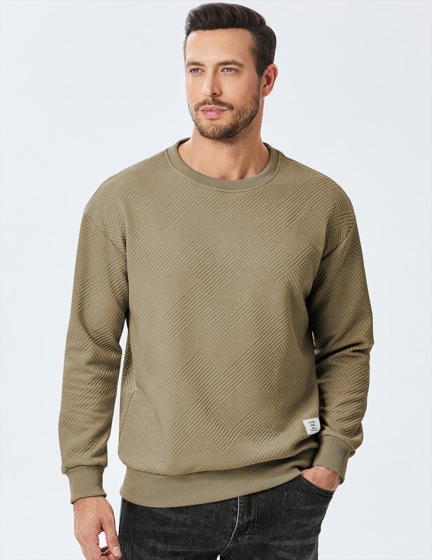 Men's Crewneck Sweatshirts Soild Color Geometric Texture Long Sleeve Casual Pullover Shirt