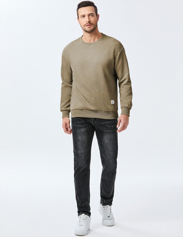 Men's Crewneck Sweatshirts Soild Color Geometric Texture Long Sleeve Casual Pullover Shirt