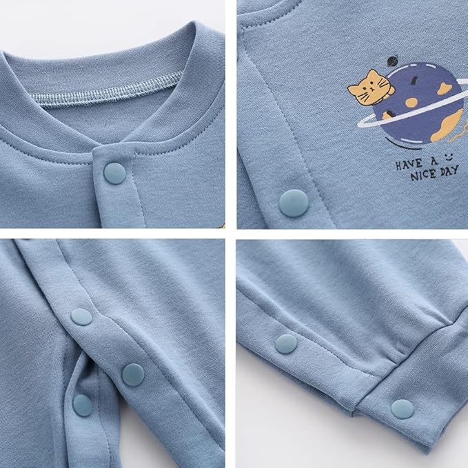 Newborn Baby Boys Girl Romper Infant Long Sleeve One-Piece Outfits Toddler Button Jumpsuits, 2 Pack