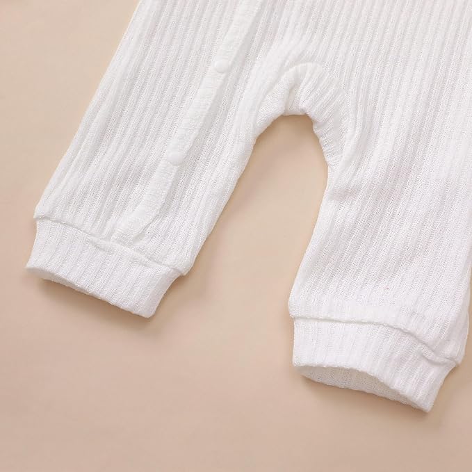 Infant Boys Girls 2 Pack Newborn Baby Romper Hat Ribbed Knit Long Sleeve Button Solid Bodysuit Jumpsuit with Hat