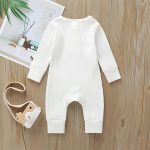 Newborn Baby Boy Girl Romper Infant Long Sleeve Solid Ribbed Button Clothes Bodysuit Jumpsuit