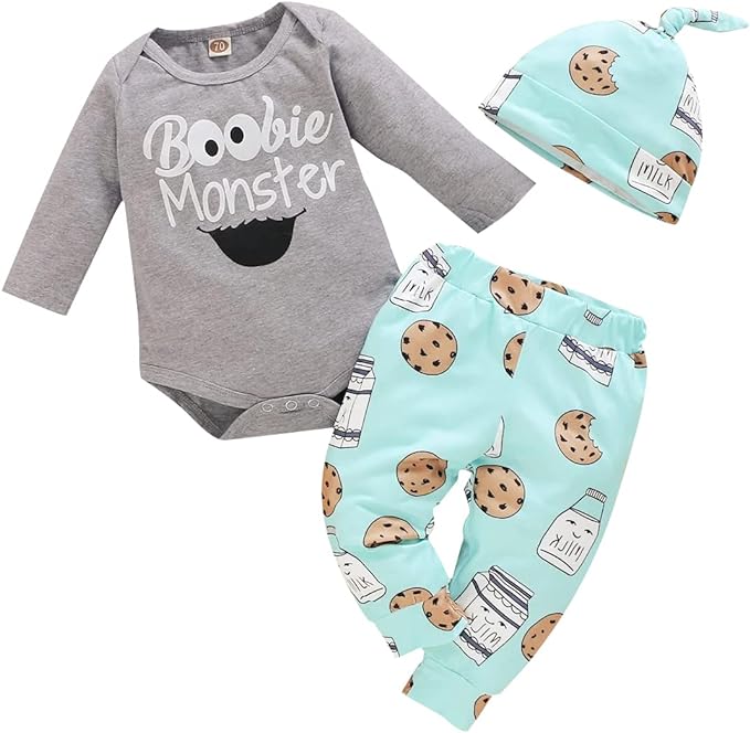 Newborn Infant Baby Clothes Long Sleeve Romper + Pants + Hat 3PCS Outfits Set…