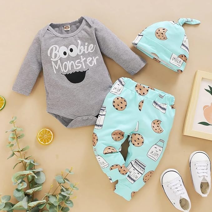 Newborn Infant Baby Clothes Long Sleeve Romper + Pants + Hat 3PCS Outfits Set…