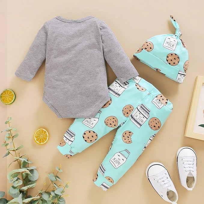 Newborn Infant Baby Clothes Long Sleeve Romper + Pants + Hat 3PCS Outfits Set…
