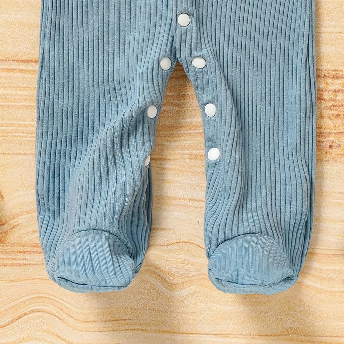 Newborn Infant Baby Boy Coming Homing Clothes Letter Print Button Knit Footed Romper Jumpsuit Hat Bibs 3pcs Outfit
